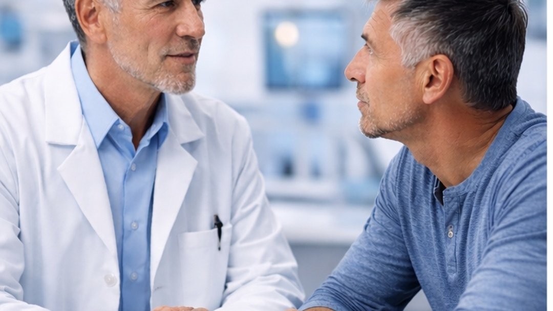Doctor consulting middle aged patient